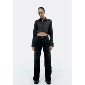 Zara TRF Cargo Split Jeans High Waisted Wide Leg Split Leg Jeans Black Size‎ 0